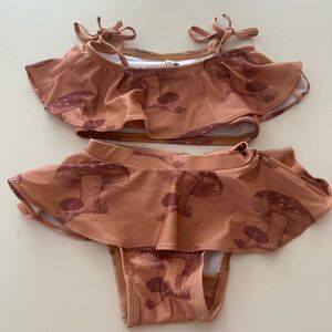 Kate Quinn Brown Mushroom Print Kids Swim Bikini